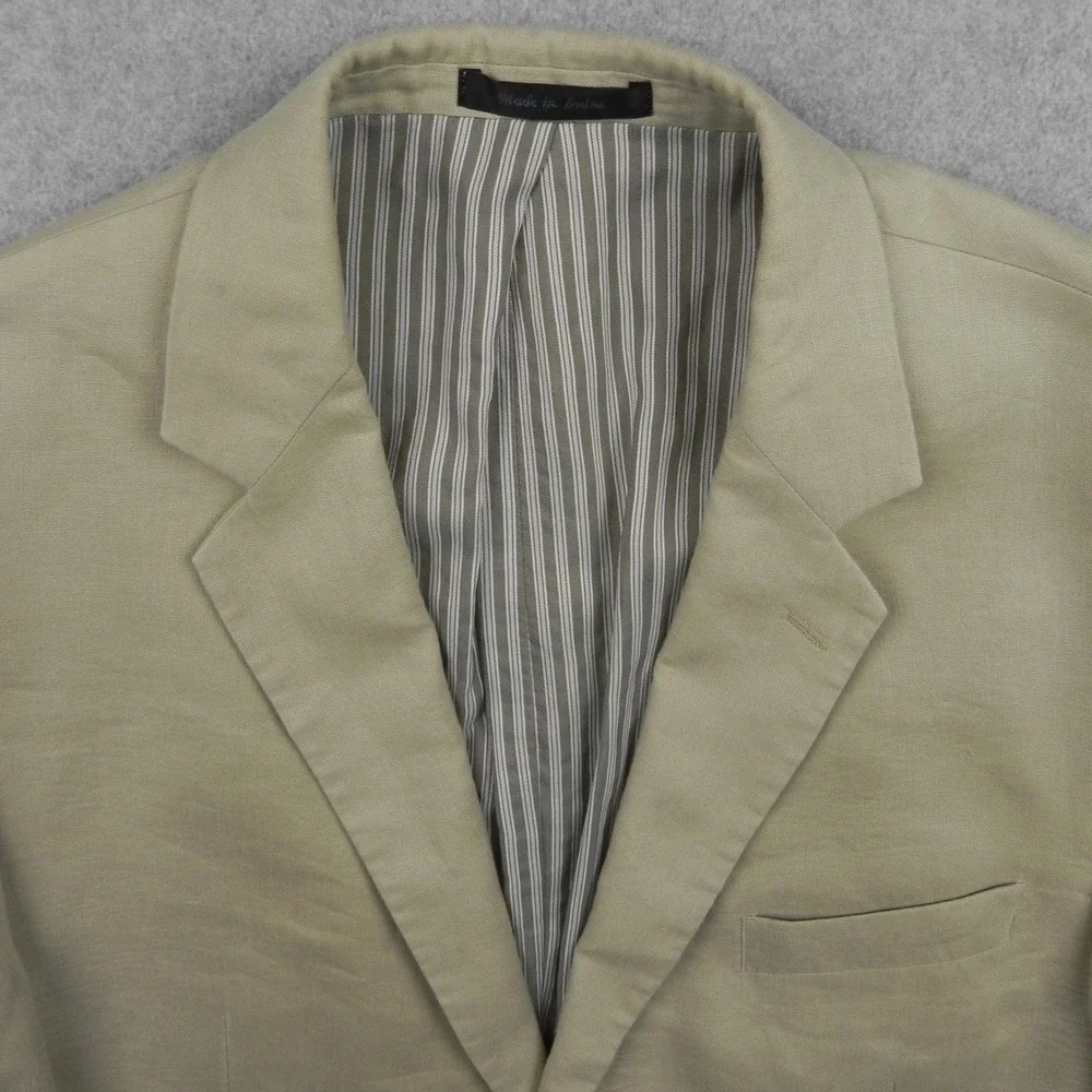 Calvin Klein Linen Blazer Mens 44L Two Button Sport Coat Beige Solid Lightweight